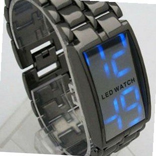 New in Box Blue LED Digital Display Titanium Black Metal Band Unisex Latest Style