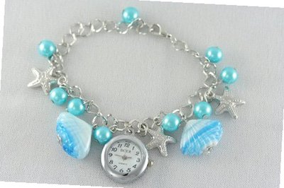 New in Box Ladies Blue Pearl Bead Shell Starts Charm Bracelet Ladies Girls Fashion