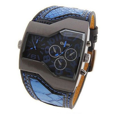 New in Box Oulm Military 2 Timer Oversize Dark Blue Leather Cool