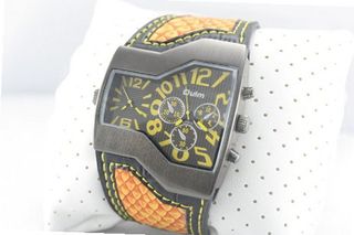 New in Box Oulm Military 2 Timer Oversize Yellow Black Leather Cool
