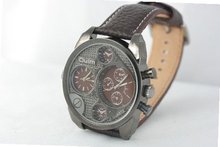 New in Box Oulm Titanium Black Genuine Brown Leather 2 Timer Oversize Military Cool