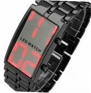 New in Box RED LED Digital Display Titanium Black Metal Band Unisex Latest Style