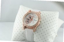 New in Box Rhinestone Butterfly Dial White Leather Ladies