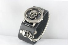 New in Box Wide Cuff Flip TOP Genuine Black Leather Unisex Punk Rock Rare