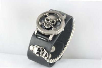 New in Box Wide Cuff Flip TOP Genuine Black Leather Unisex Punk Rock Rare