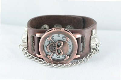 New in Box Wide Cuff Flip TOP Genuine Brown Leather Unisex Punk Rock Rare