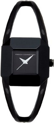 FCUK FC1012BB Stainless Steel Ion-Plating Black Glossy Grey Leather Strap