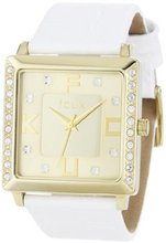 FCUK FC1048GG White Leather Strap Square Gold-tone Leather Strap