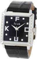 FCUK FC1048SB Stainless Steel Square Black Leather Strap