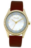 FCUK FC1073GS Dark Brown Leather Strap Round Gold-Tone Stainless Steel Case