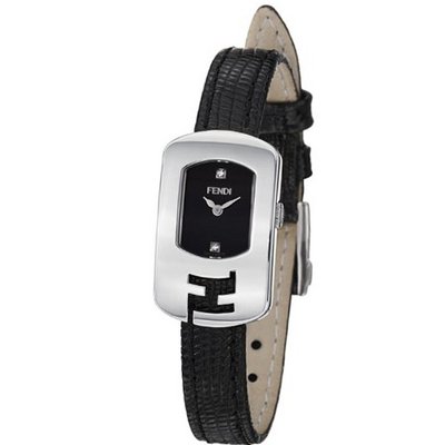 Fendi Chameleon Ladies Black Dial Black Leather Strap Diamond F300021011D1
