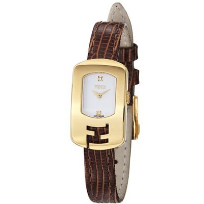 Fendi Chameleon Ladies Brown Leather Strap Yellow Goldtone Diamond F300424021D1