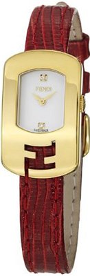 Fendi Chameleon Ladies Red Leather Strap Yellow Goldtone Diamond F300424073D1