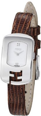 Fendi Chameleon Ladies White Dial Brown Leather Strap Diamond F300024021D1