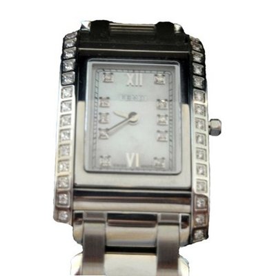 Fendi Designer Dress Silver Band with Rectangular White Face w/Silver & Diamond Accents