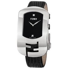 Fendi Large Chameleon Black Dial Black Leather Strap Diamond F300031011D1