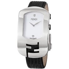 Fendi Large Chameleon White Dial Black Leather Strap Diamond F300034011D1