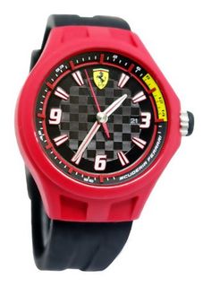 Ferrari 0830006 scuderia pit crew checker dial black silicone band men NEW
