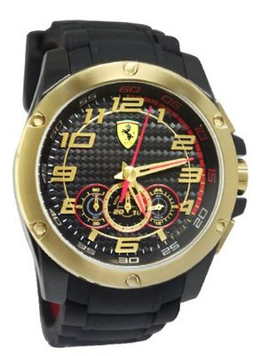 Ferrari 0830089 Scuderia SF104 Chrono Black Dial Silicone Gold  NEW