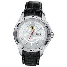 Ferrari 0830092 Black Leather Silver Dial Date & Day