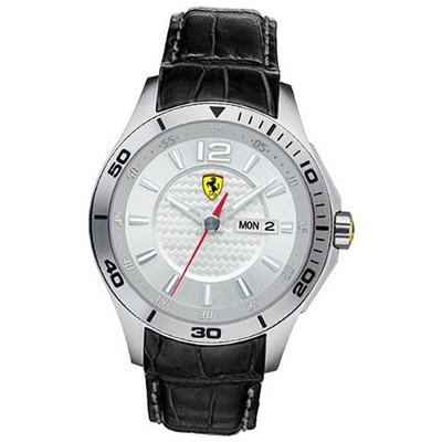 Ferrari 0830092 Black Leather Silver Dial Date & Day
