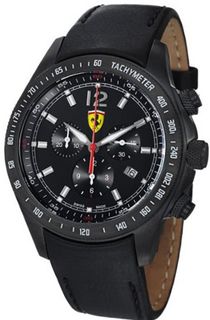 Ferrari Scuderia Black Dial Chronograph Black Leather FE-07-IPB-CP-BK