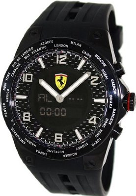 Ferrari World Time Carbon Fiber Dial Multinfuction Rubber Strap FE-05-IPB-FC