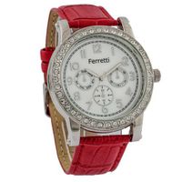 Ferretti Classic Chronograph Cubic Zirconia Red Genuine Leather