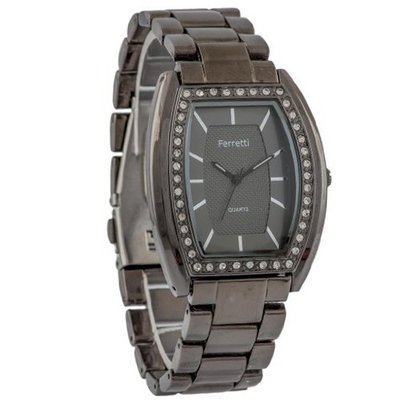 Ferretti FT11403 - Dress - Gunmetal Bracelet with Cubic Zirconia Tonneau Dial