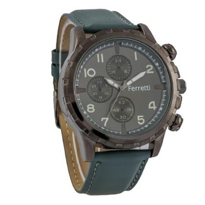 Ferretti FT11701 - Casual - Green Genuine Leather Band & Bronze Case - Chronograph Style