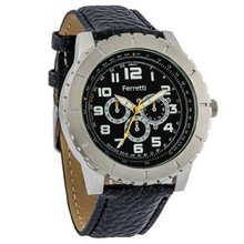 Ferretti FT12001 - Dress - Silver-Tone Case & Black Leather Band - Chronograph Style