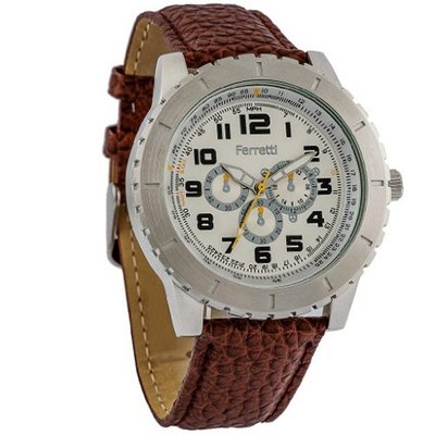 Ferretti FT12003 - Dress - Silver-Tone Case & Brown Leather Brand - Chronograph Style