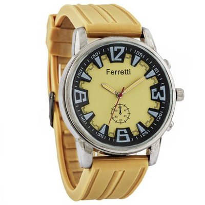 Ferretti `s FT12103 - Casual - Mustard-tone Dial & Rubber Band - Silver Case