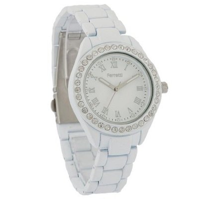 Ferretti Trendy Matte White Cubic Zirconia Stainless Steel Ceramic Style