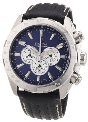 Festina Crono F16489/8 Black Leather Analog Quartz with Blue Dial