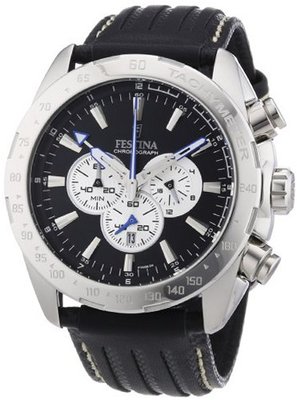 Festina Crono F16489/9 Black Leather Analog Quartz with Black Dial