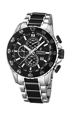 Festina Quartz with Black Dial Chronograph Display and Black Stainless Steel Bracelet F16628/3