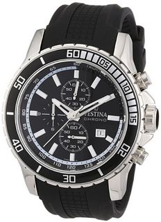 Festina Stainless Steel Rubber Strap Black Dial Chronograph F165611