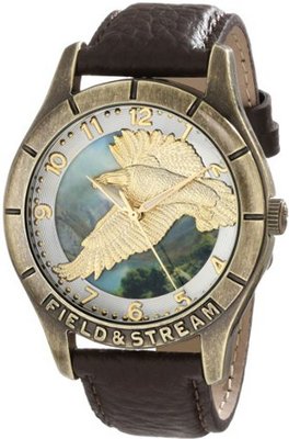 Field & Stream FSM001 Antique Gold Molded Eagle Graphic Dial Leather Strap