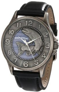 Field & Stream FSM004 Antique Silver Molded Fish Graphic Dial Leather Strap
