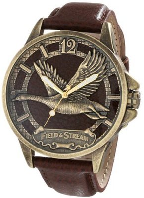 Field & Stream FSM089 Molded Bird Cutout Dial Dark Brown Leather Strap
