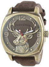 Field & Stream FSM092 Tank Case Molded Deer Cutout Dial Dark Brown Leather Strap