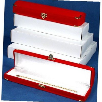 6 Red Flocked Bracelet Gift Boxes Case Displays