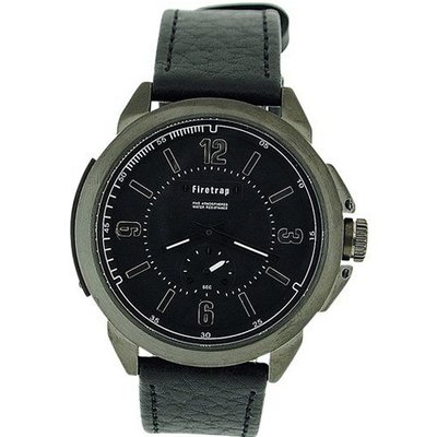 Firetrap Gents Analogue Black Dial & Sub Dial Black Leather Strap FT1007W