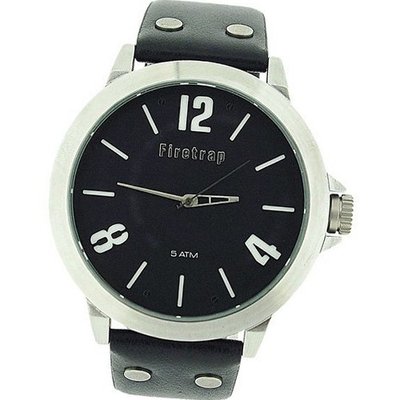 Firetrap Gents Analogue Large Black Dial Black Leather Strap FT1044B