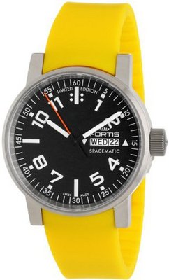 Fortis 623.10.41 Si.04 Spacematic Swiss Automatic Luminous Day and Date Yellow Silicone Strap