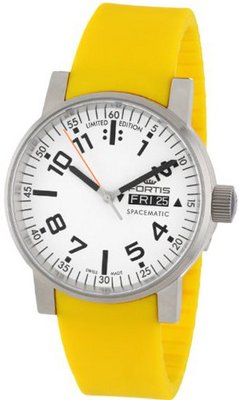 Fortis 623.10.42 Si.04 Spacematic Swiss Automatic Luminous Day and Date Yellow Silicone Strap