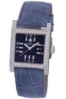 Fortis 628.14.71 LC Spacematic Automatic Square Black Dial Blue Leather Diamond