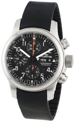 Fortis 635.10.11 K B-42 Pilot Professional Automatic Chronograph Date Black Rubber