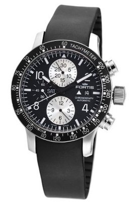 Fortis 665.10.11K B-42 Stratoliner Automatic Chronograph Black Dial